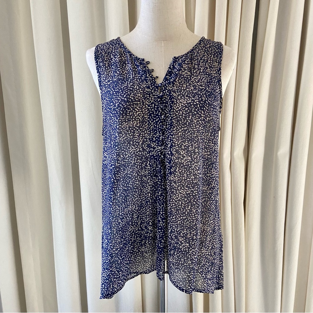 Joie | Silk Sleeveless Top | Navy Blue & Tan Spotted Pattern | Medium